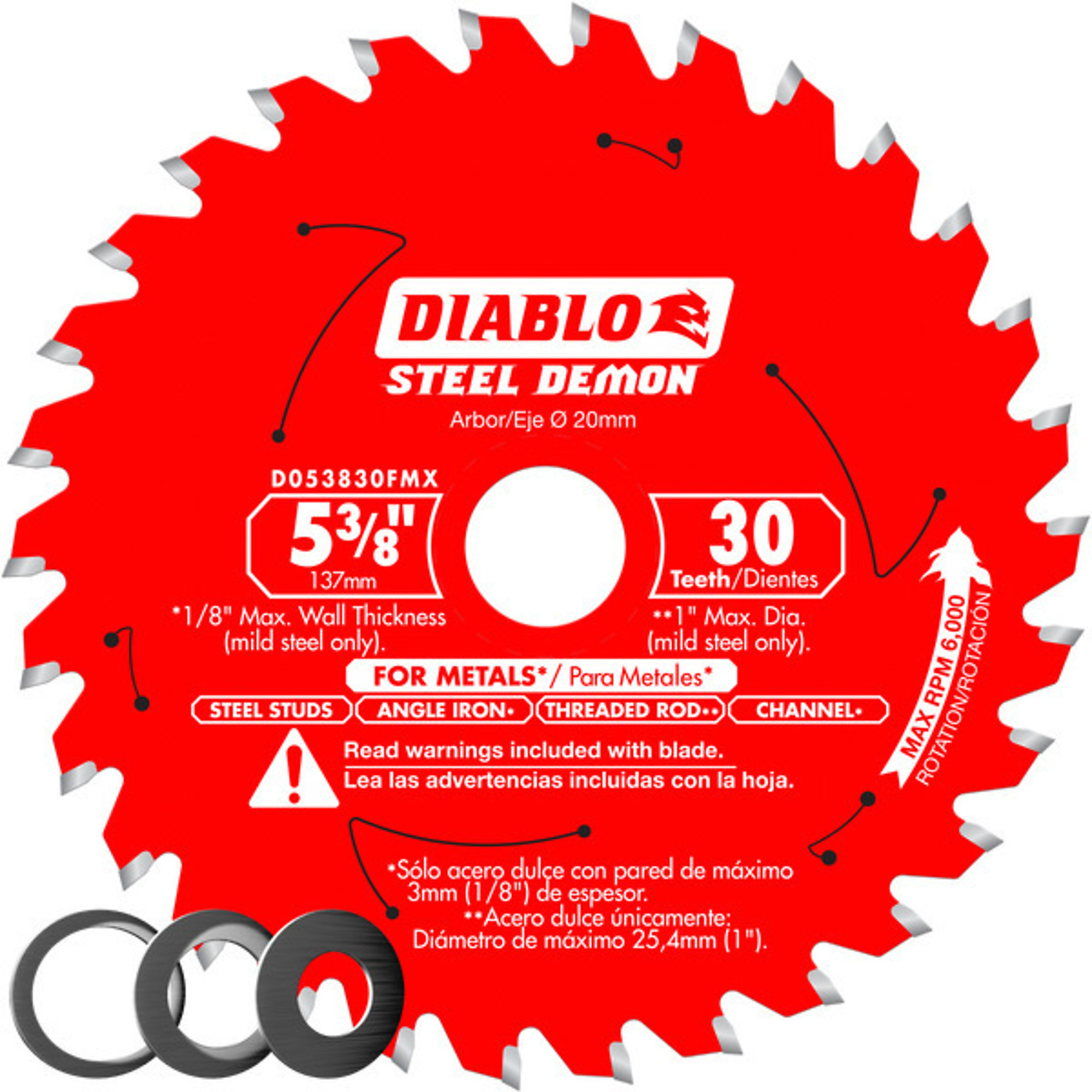 Diablo Steel Demon Ferrous Metal-Cutting Saw Blade, 5 3/8in. x 30 Tooth, Model# D0530F